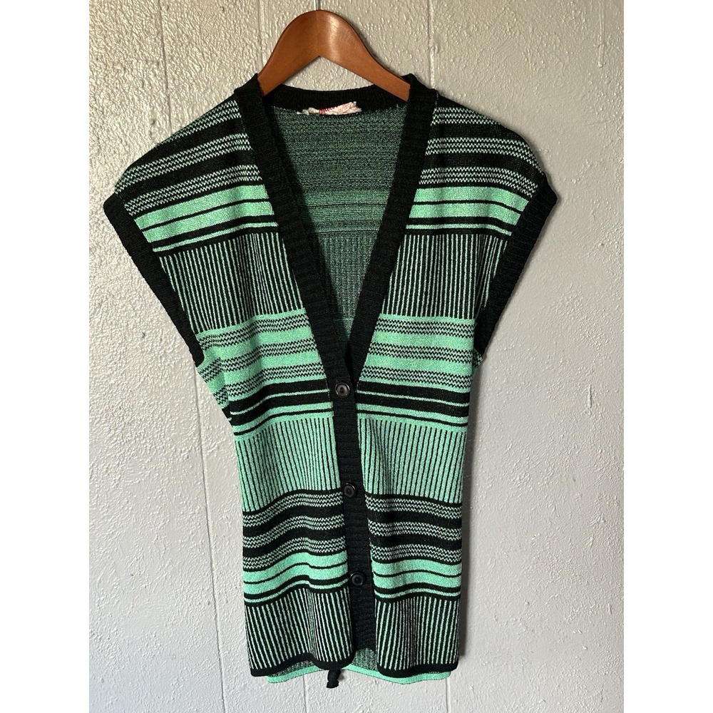 Vintage Marbella Knits Striped Sweater‎ Vest Green Black Retro Size M Stretch